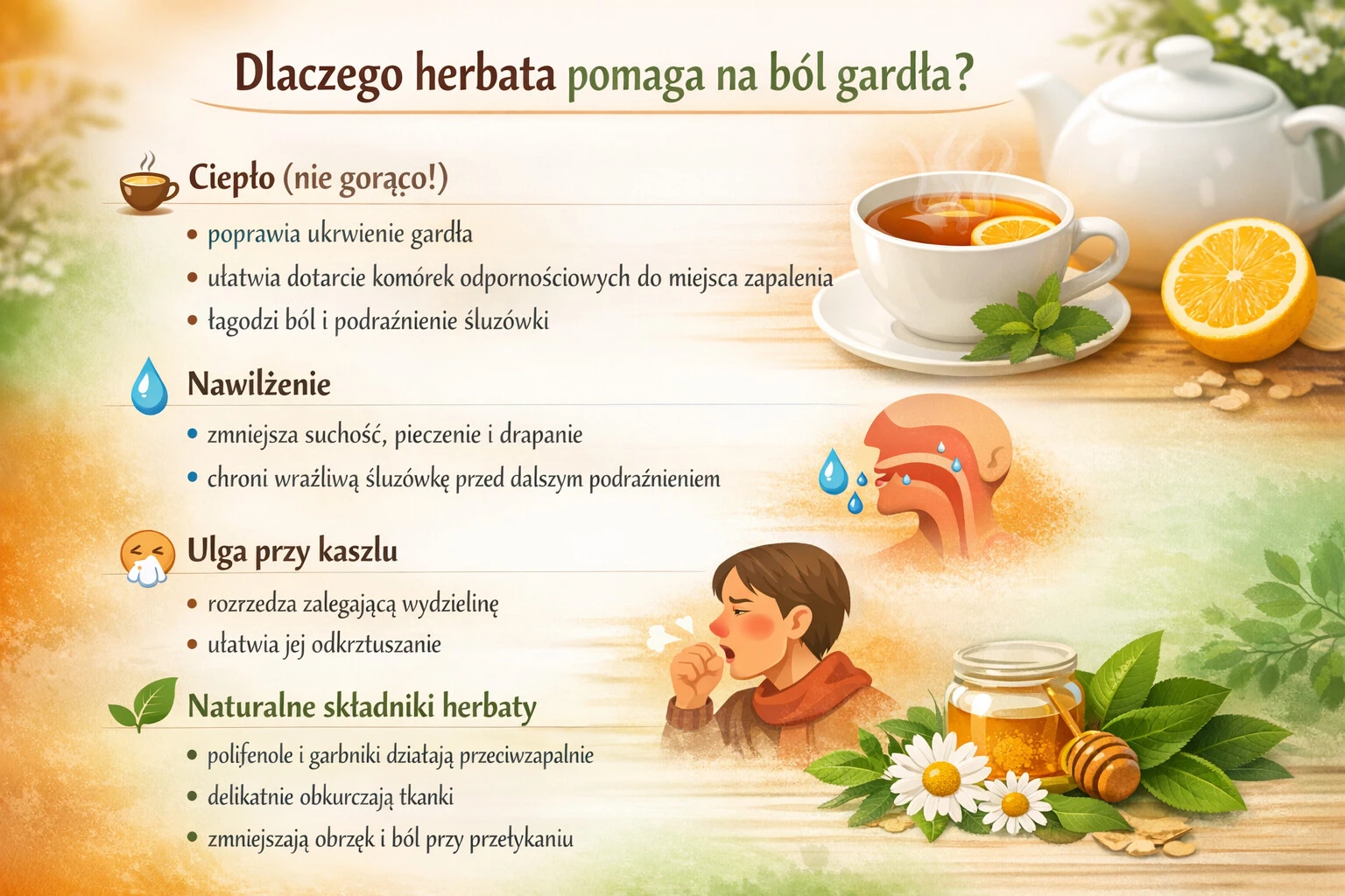 Dlaczego herbata pomaga na ból gardła?