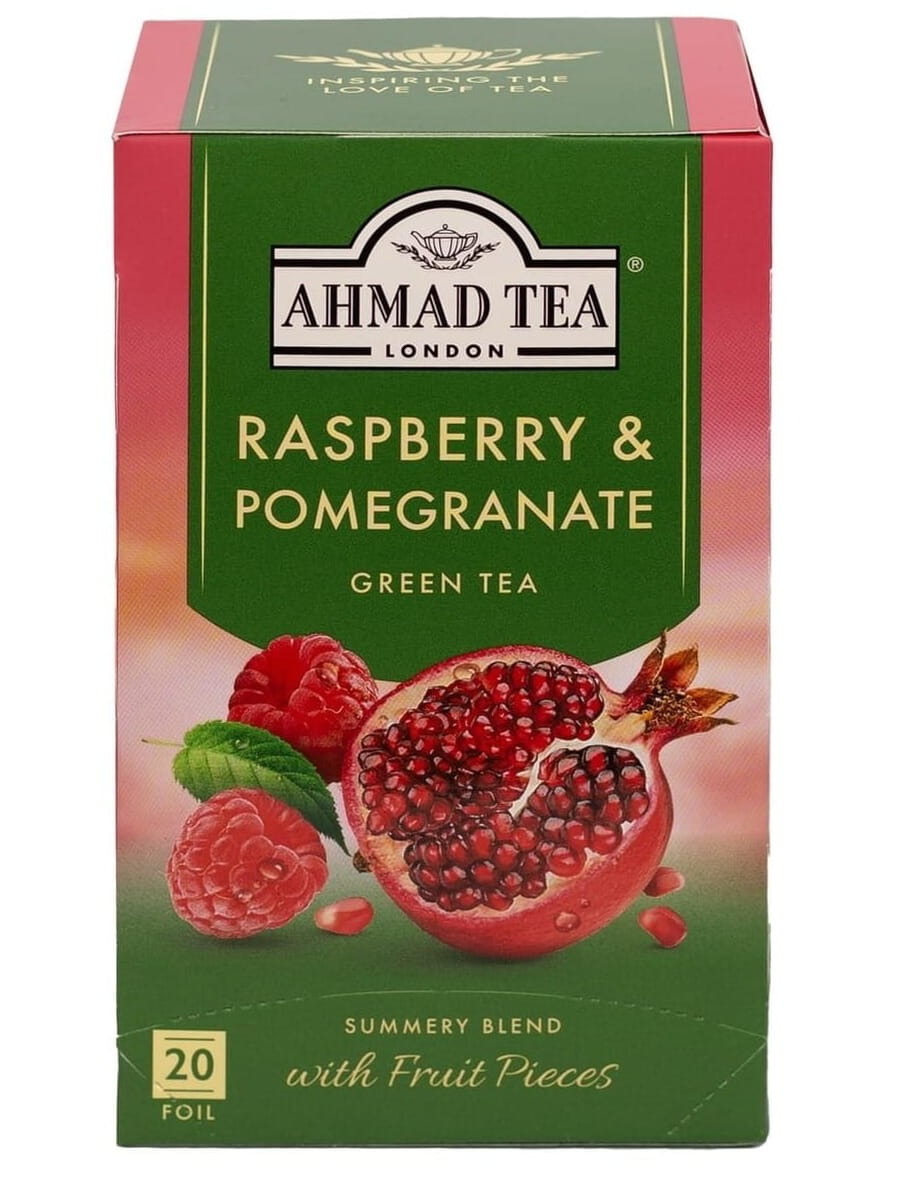 Ahmad Tea Raspberry Pomegranate Green Tea Herbata zielona malina z granatem 20 torebek aluminiowych
